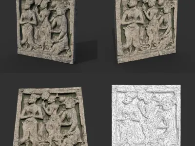 Ancient Khmer Temple Wall modular Ultra HD 16K Texture - 221013 Low-poly 3D model