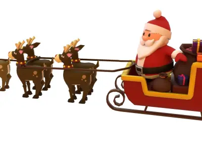 Santa Claus with sleigh Low-poly 3D model