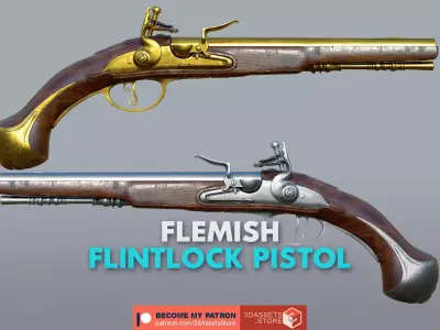 Weapon - Flemish Flintlock Pistol Low-poly 3D model