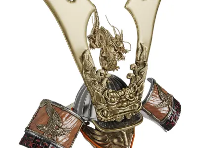  Japanese Fabulous Samurai Helmet Dragon with a mask Low-poly 3D model