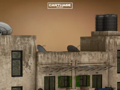 Arabic Neoclassical Apartment Building with Ground-Floor Shops Low-poly 3D model