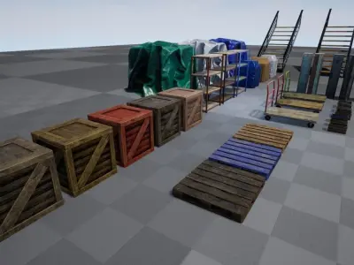 Warehouse Stuff and UE4 Low-poly 3D model