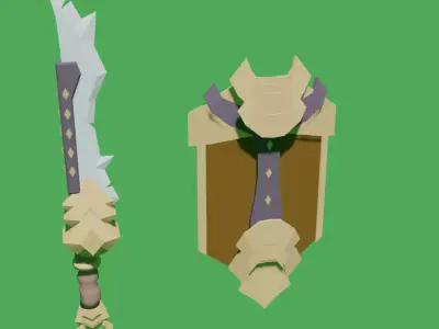 Stylized low-poly sword and shield ready for games Low-poly 3D model