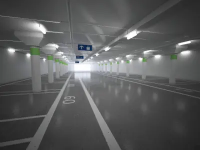 studio render 4 empty parking garage with pillars Low-poly 3D model