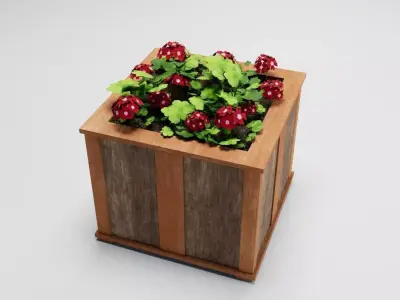 Low-Poly Wood Flower Planter with Geraniums 3D Model Low-poly 3D model