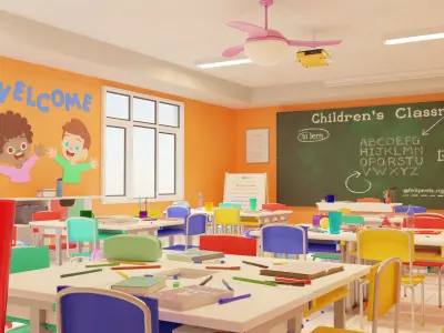 CHIDRENS CLASSROOM LOW POLY SCENE Low-poly 3D model