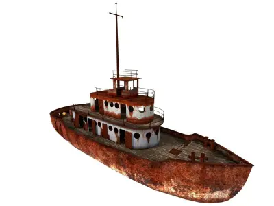 Old Abandoned Rusted Ship with Interior Low-poly 3D model