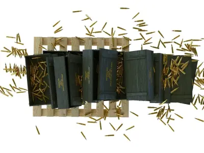 Ammunition Wood Boxes Palet with Bullets in the Floor 3D model