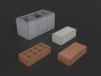 Brick modular kit Lowpoly pack of bricks blocks low-poly Free low-poly 3D model