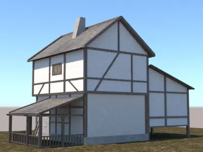 Low polygon medieval house for games and virtual reality Low-poly 3D model