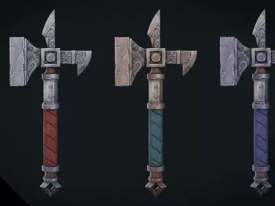 Stylized Fantasy War Hammer - Game Ready Hand Painted Weapon Low-poly 3D model