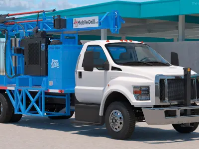Mobile B-51 Drill Rig Truck Blue Rigged 3D model