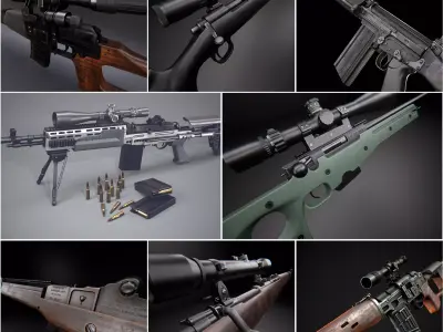 Modern AAA Game Ready PBR Long-range Rifles Pack  Low-poly 3D model