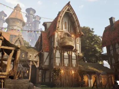 Medieval Market Environment Low-poly 3D model