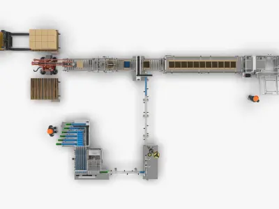 Automatic Loading and Unloading Labeling and Palletizing Line 3D model