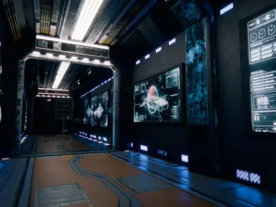 Sci-Fi Futuristic Corridor Hallway - Modular Interior Low-poly 3D model
