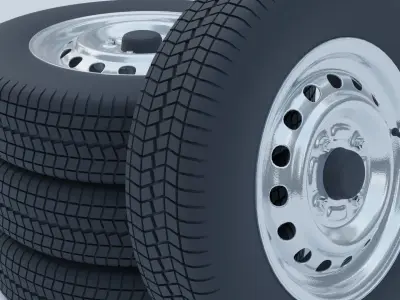 Kei Car Wheel with Tire Low-poly 3D model