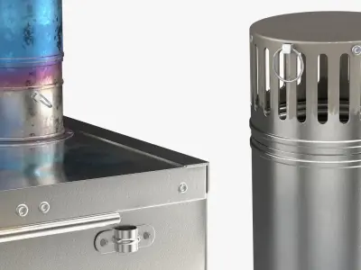 Stainless Steel Tent Stove with Visible Fire Inside 3D model