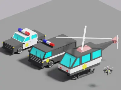 Police Vehicles Car Van Helicopter Drone 3D model