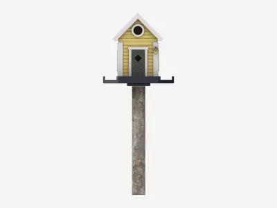 Outdoor Garden Birdhouse on Pillar 3D model