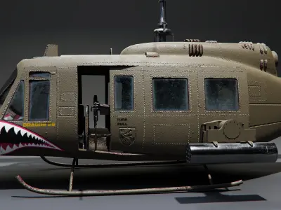 Bell UH-1 Huey Helicopter - 3D Model for Rendering and Animation Low-poly 3D model
