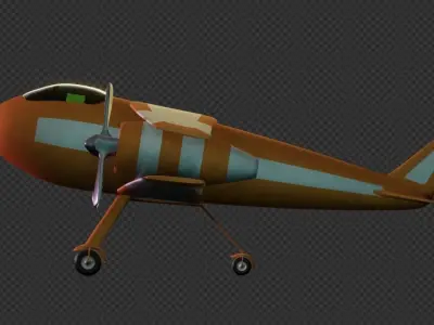Low Poly Airplane orange with propellers 3D model