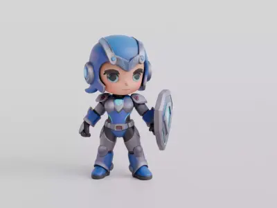 Cute Chibi SciFi Warrior Character With Shield 3D model