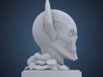 Cybernetic Horned Skull Bust  Sci-Fi Sculpture PM-225 3D print model