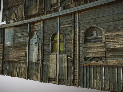 Decaying old modular wooden photorealistic wall Low-poly 3D model
