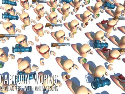 Cartoon worms - characters with animations Low-poly 3D model
