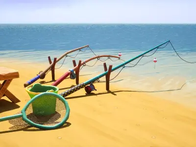 Stylized Fishing Props Kit Low-poly 3D model