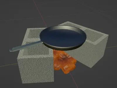 Fireplace made of bricks and frying pan Free 3D model