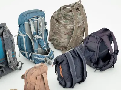 Backpack and bag collection 8 items military urban hiking  3D model