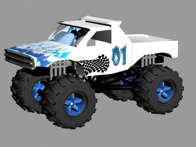 Monster Truck blue and white Free 3D model