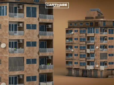 Arabic Neoclassical Residential Block with Balconies And Retail Low-poly 3D model