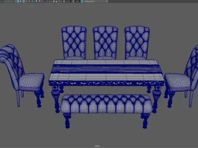 Dining Table and Chair Set 3D Model Game Ready UV Mapped Low-poly 3D model