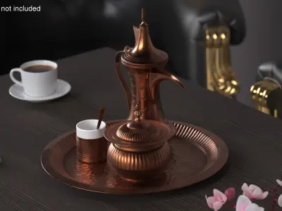 Traditional Copper Arabic Coffee Serving Set 3D model