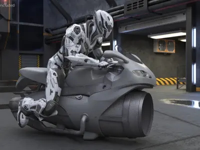 Futuristic Robot on Concept Motorcycle 3D model