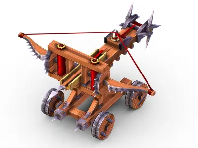 Handpaint Cartoon Medieval Ballista Siege Weapon Low-poly 3D model