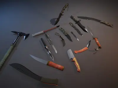Knives 16 Assets Low-poly 3D model
