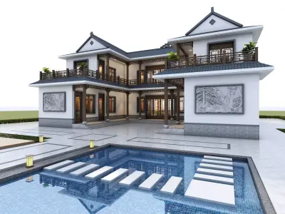 Chinese architecture Low-poly 3D model