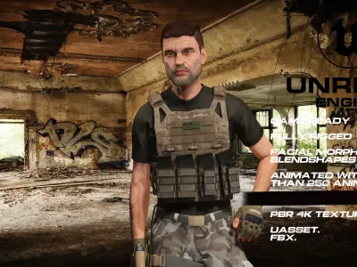 Zombie Hunter full rigged - game ready - animated Low-poly 3D model