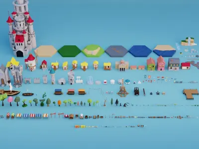 Low Poly Medieval Set Low-poly 3D model