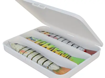 Fishing lure set or Fish bait set in a box Low-poly 3D model