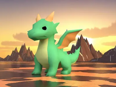 Green Cartoon Dragon Character Low-poly 3D model