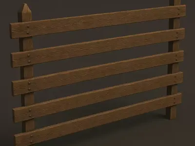 Rustic Wooden Fence 6 Slats 3D Model 3D model