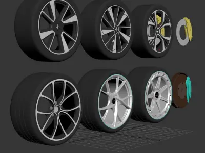 6 Wheel Collection LowHigh Poly Free low-poly 3D model