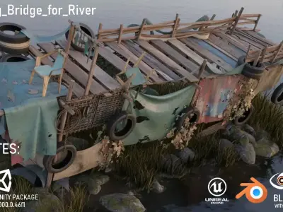 River Fishing Bridge Low-poly 3D model