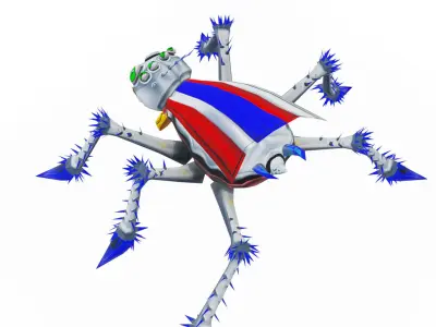 White Spider Funny Cartoon Insect Parasite Beetle Lowpoly Low-poly 3D model