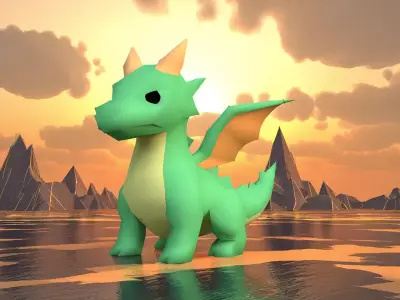 Green Cartoon Dragon Character Low-poly 3D model